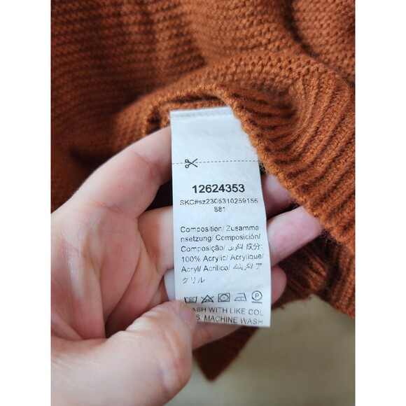 Emery Rose Womens S Orange Knit Long Sleeve Crew Neck Button Back Sweater - Picture 6 of 6